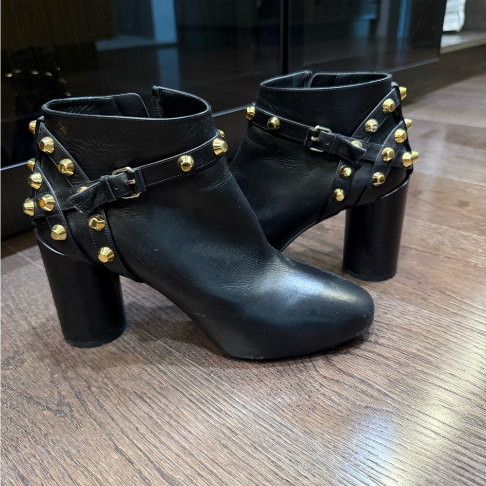 Balenciaga Black Ankle Boots with Gold Studs